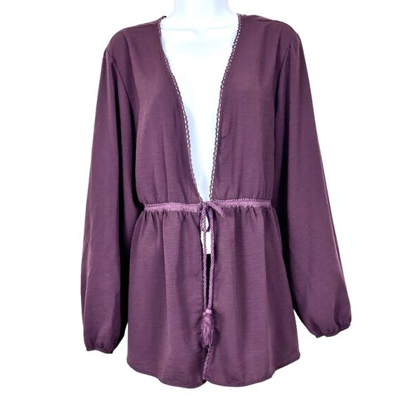 Maurices Womens Tie Front Top Size XXL Purple Whimsigoth Crochet Witchy Boho - Picture 1 of 11